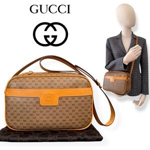 👜Gucci Collectible Micro GG Monogram Messenger Crossbody Bag Tan Leather✨